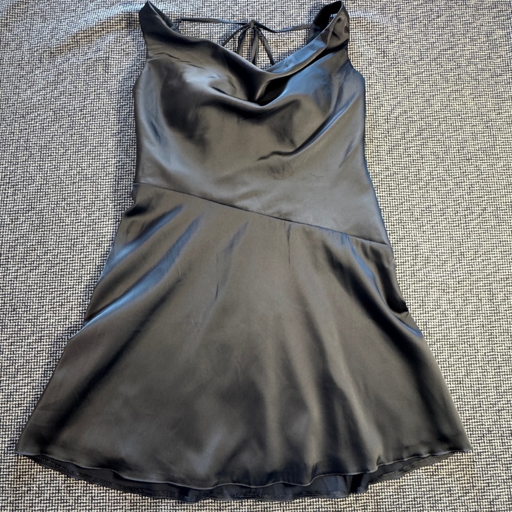 JJs House Steel Grey Satin Cowl Neck Open Back Mini Cocktail Dress US 14 NEW